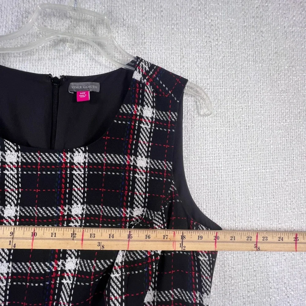 Vince Camuto Black‎ White Plaid Sleeveless Sheath Dress Plus Size 14W Business
